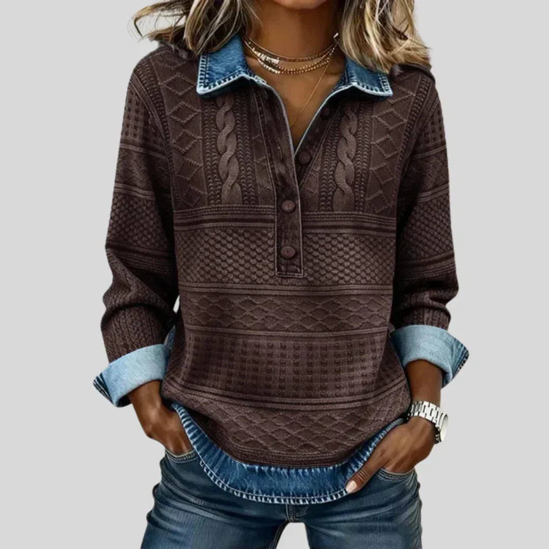 Azalea | Jersey de Punto Trenzado Vintage con Cuello, Azul Vintage