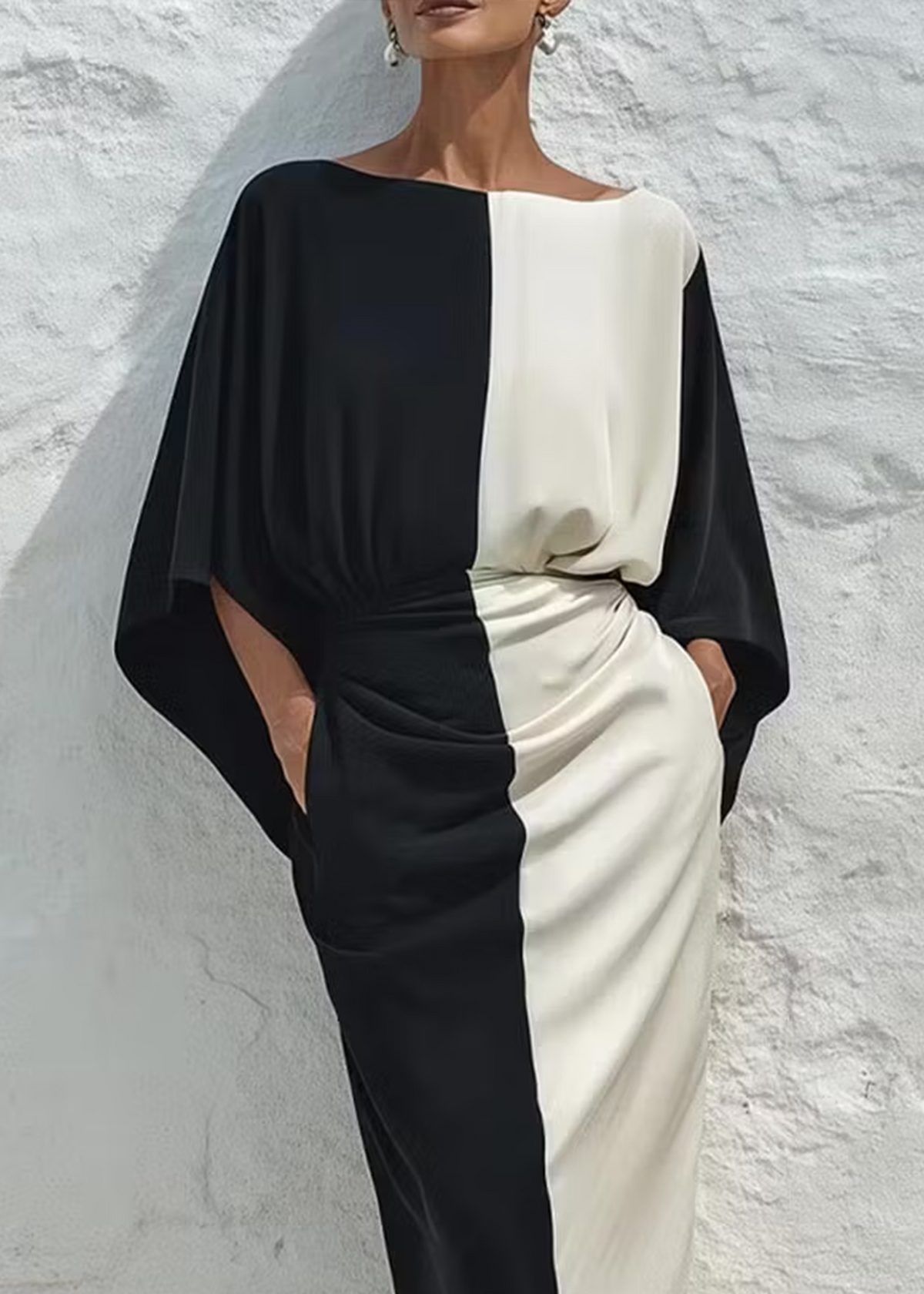 Conjunto de Dos Piezas con Contraste Blanco y Negro