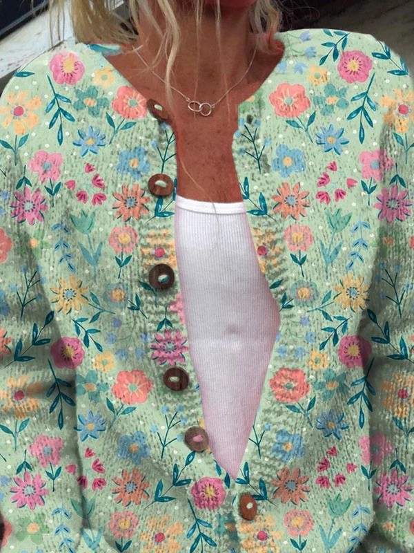 Foxfield | Cárdigan de Punto Vintage, Floral Pastel
