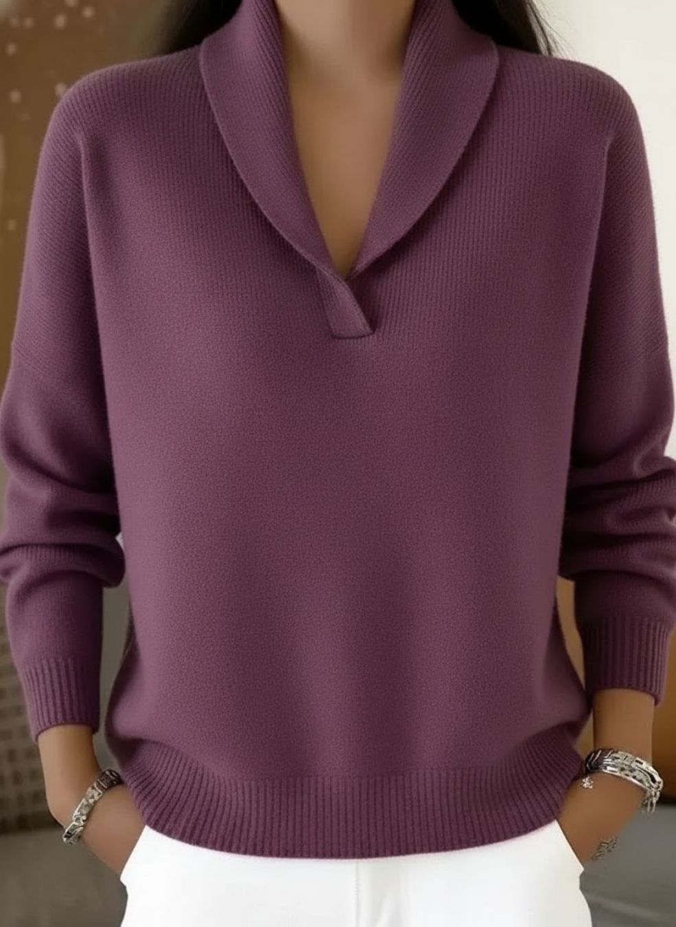 Harlow | Jersey de Cuello en V, Crema Vainilla