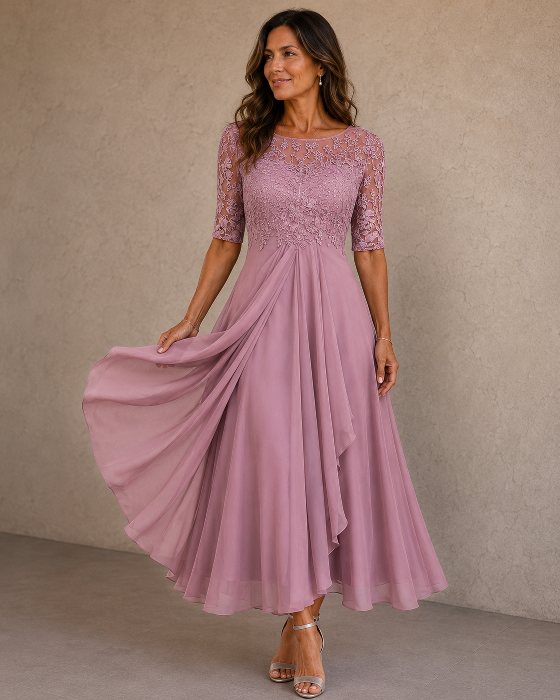 Isabela | Vestido de Encaje y Gasa, Azul Medianoche