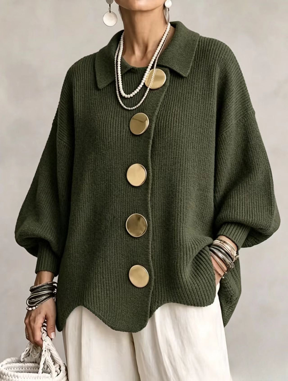 Isadora | Cárdigan Oversize de Botones Metálicos, Azul Marino