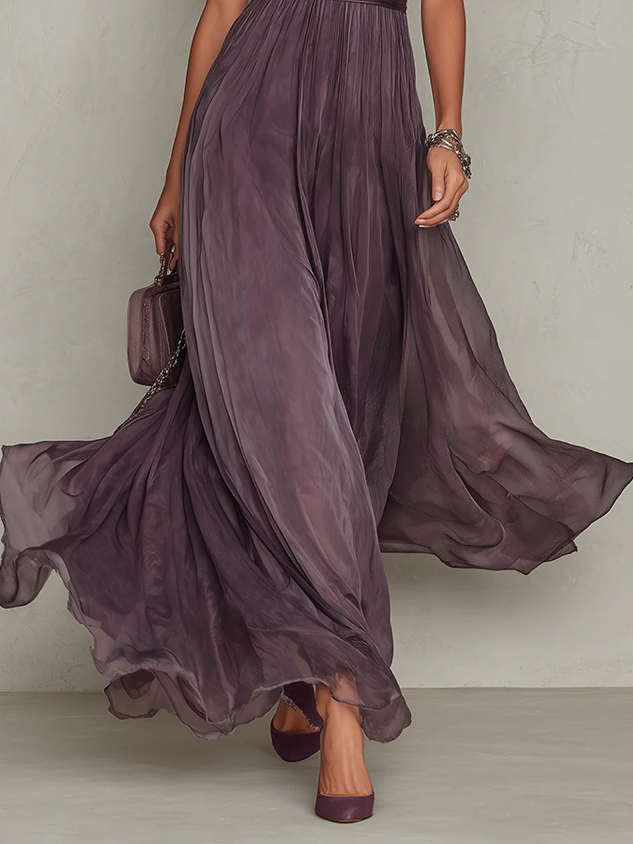 Vestido Maxi Morado con Ojal y Ribete de Encaje, Morado Amatista