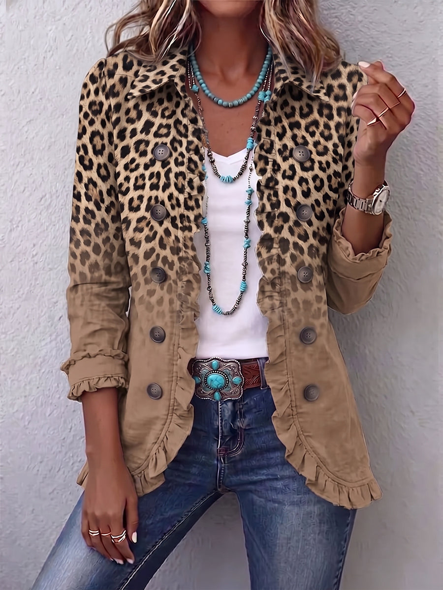 Leonor | Chaqueta de Volantes, Leopardo Degradado Tostado