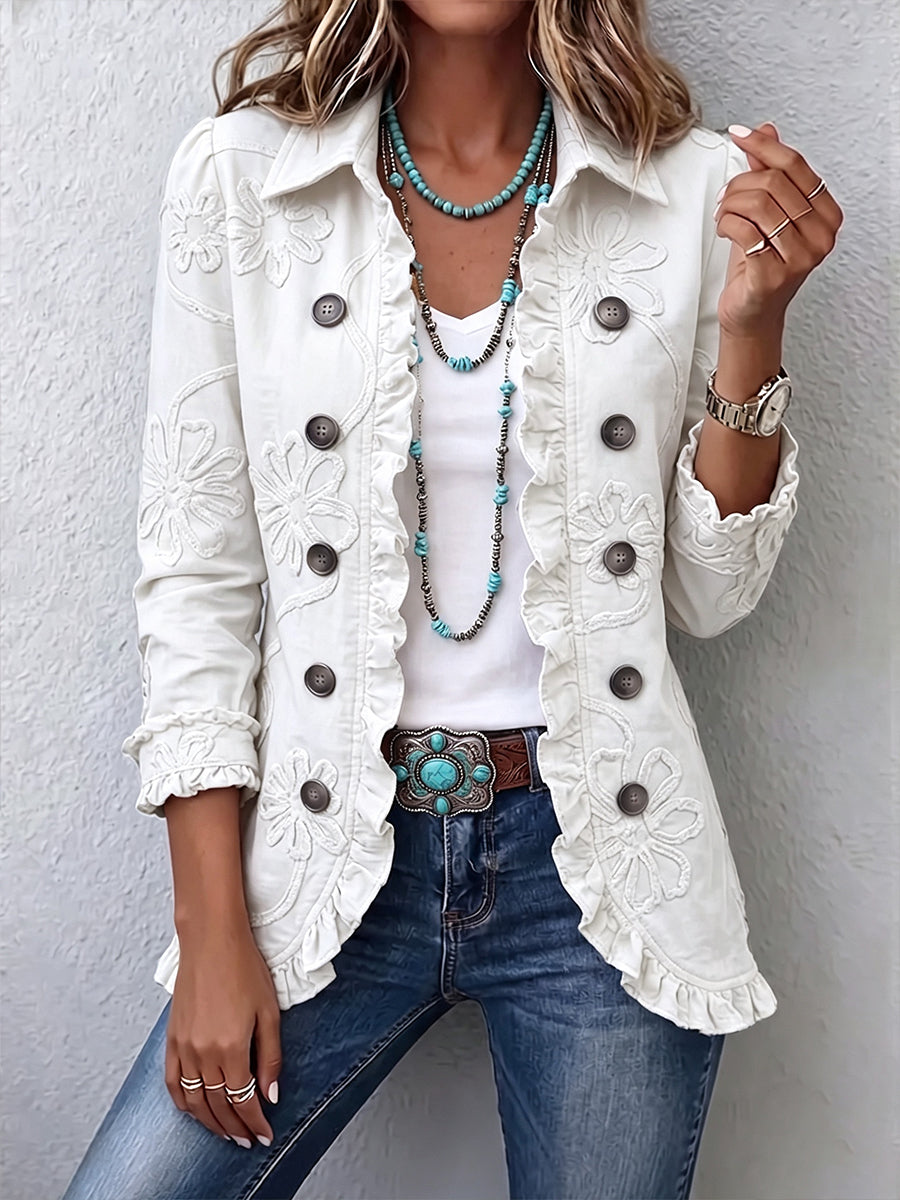 Kamberly | Chaqueta Boho Chic Bordada de Volantes, Verde Retro
