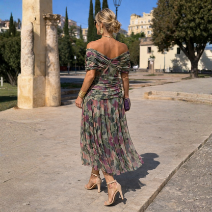 Norma | Vestido de Gasa con Hombros Caídos, Rojo