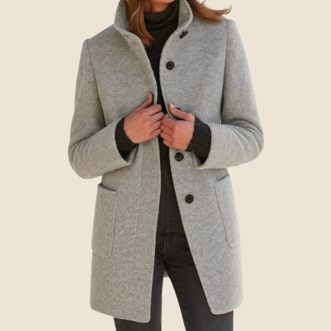 Leonora | Abrigo de Lana Midi, Gris Perla
