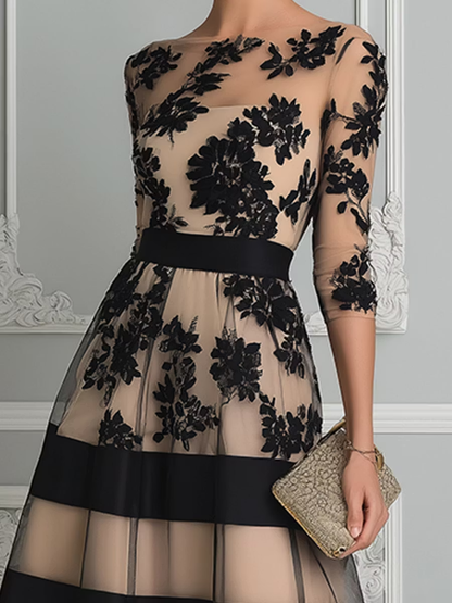 Vestido Midi Línea Elegante en Encaje Negro