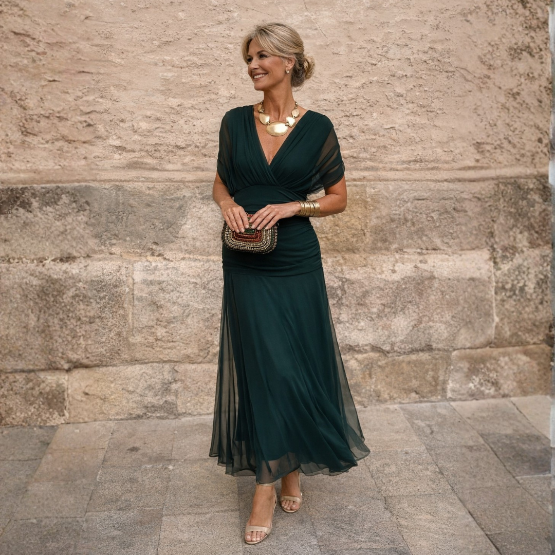 Norma | Vestido de Gasa con Hombros Caídos