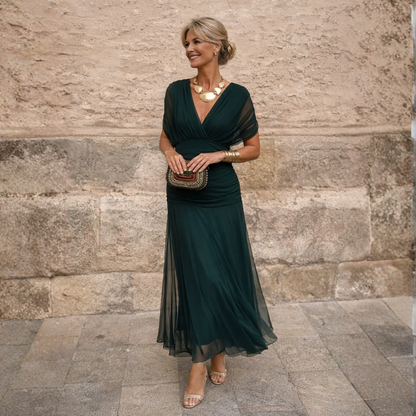 Norma | Vestido de Gasa con Hombros Caídos