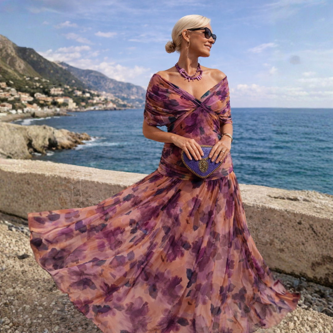 Norma | Vestido de Gasa con Hombros Caídos