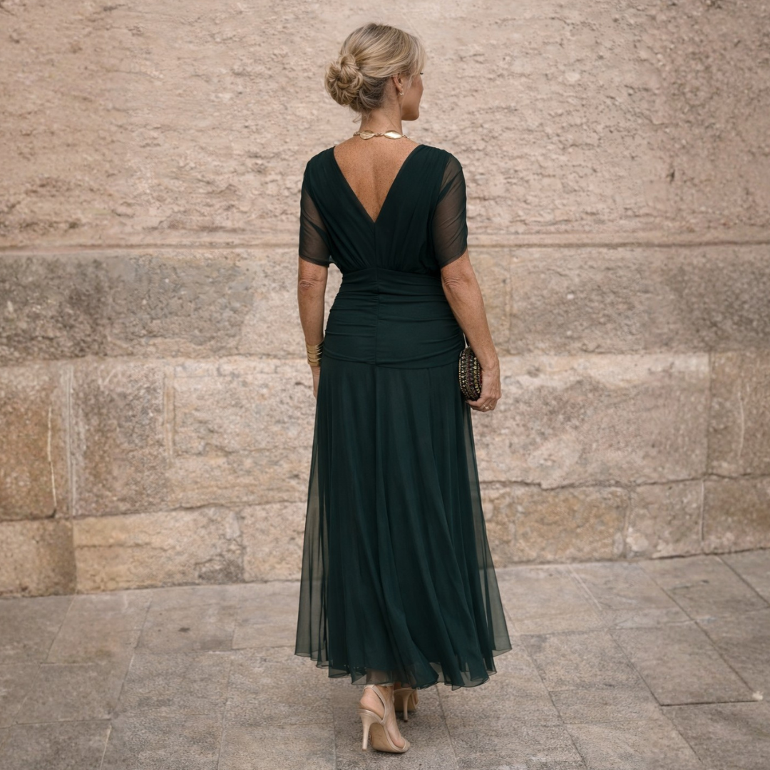 Norma | Vestido de Gasa con Hombros Caídos, Rojo