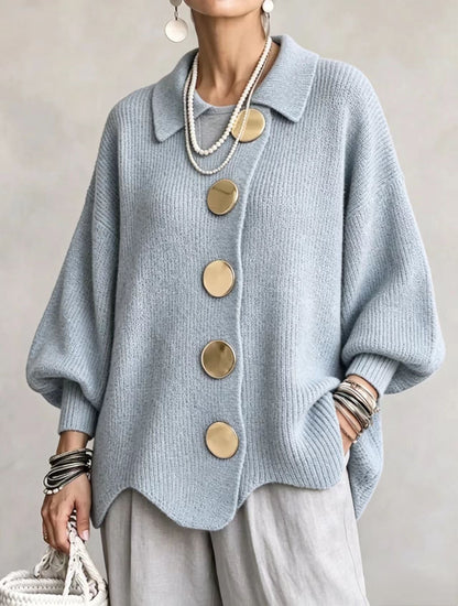 Isadora | Cárdigan Oversize de Botones Metálicos, Negro