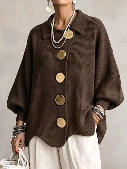 Isadora | Cárdigan Oversize de Botones Metálicos, Negro