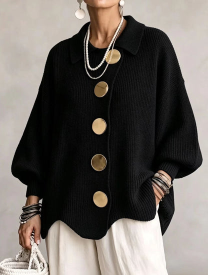 Isadora | Cárdigan Oversize de Botones Metálicos, Azul Marino