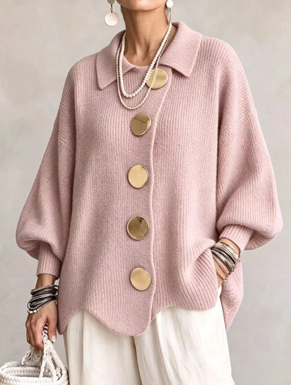 Isadora | Cárdigan Oversize de Botones Metálicos, Negro