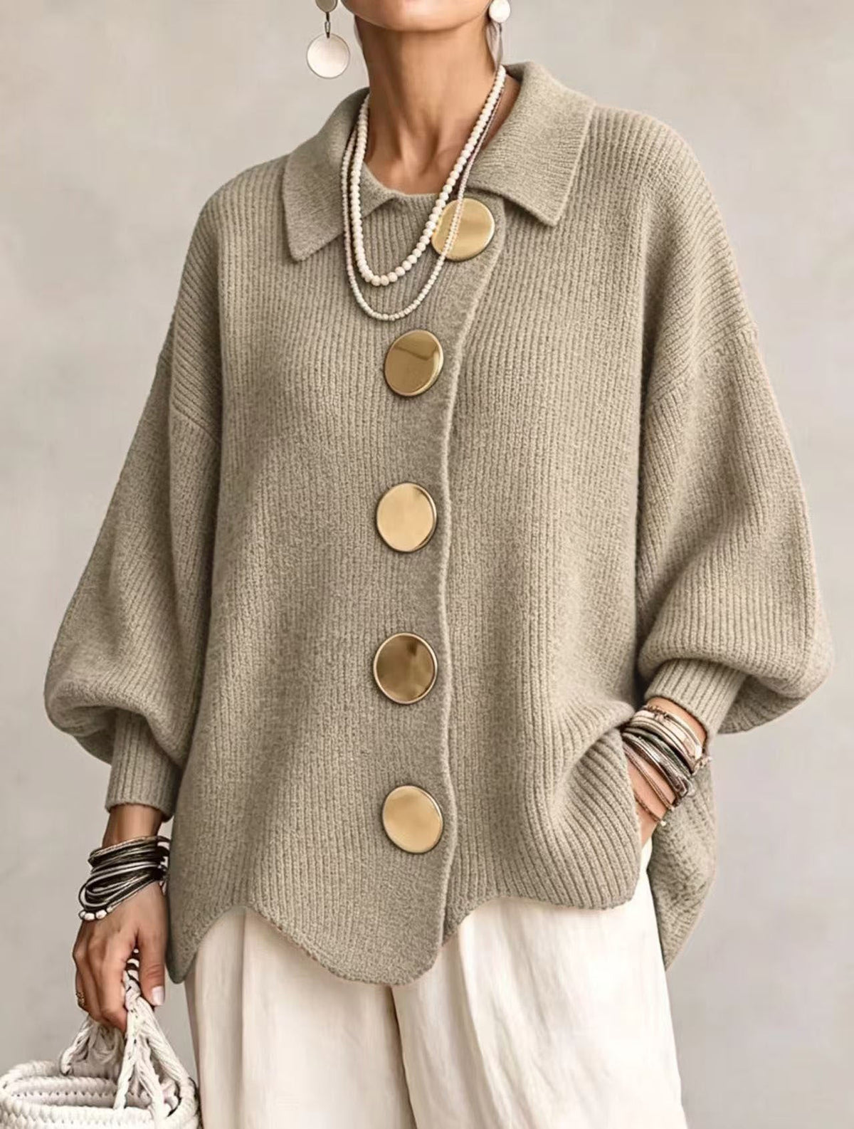 Isadora | Cárdigan Oversize de Botones Metálicos, Negro