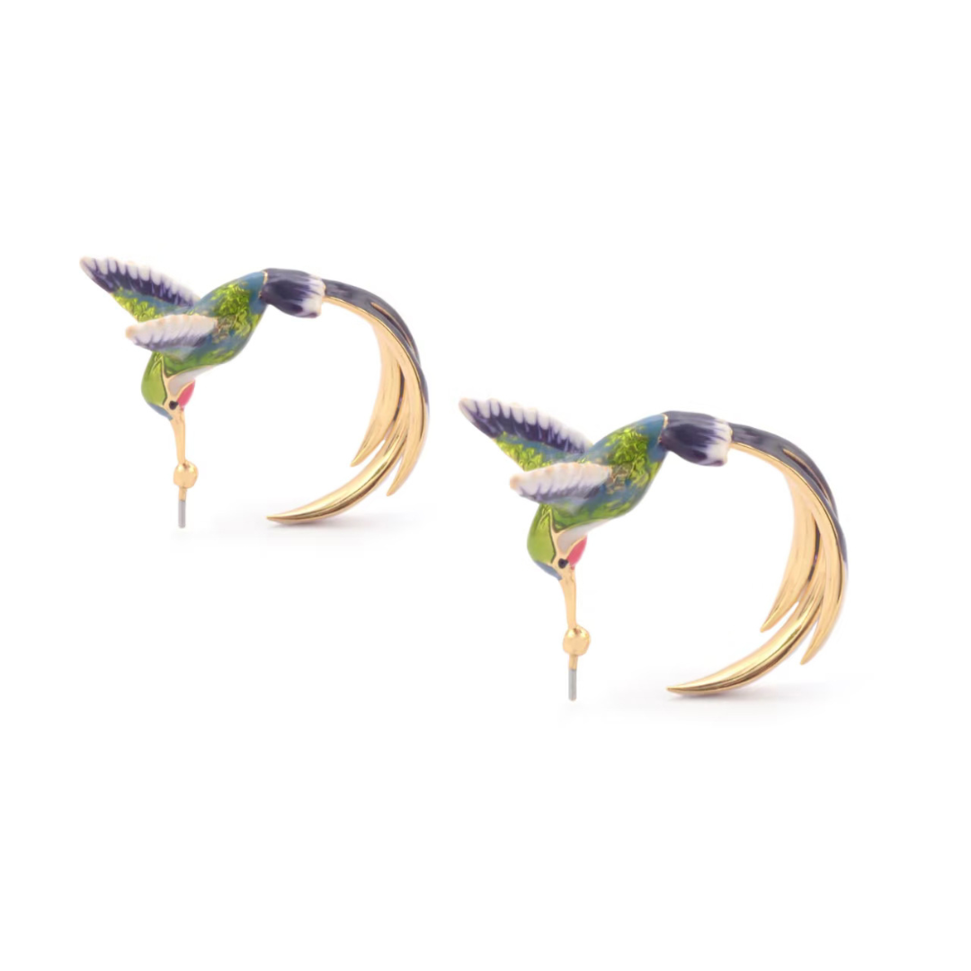 Eléora | Pendientes de Colibrí en Esmalte, Dorado