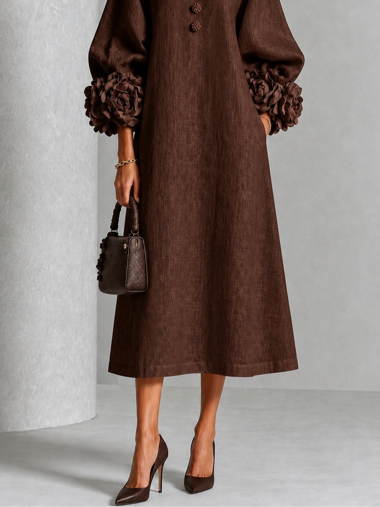 Vestido Midi Floral con Botones y Mangas Extravagantes