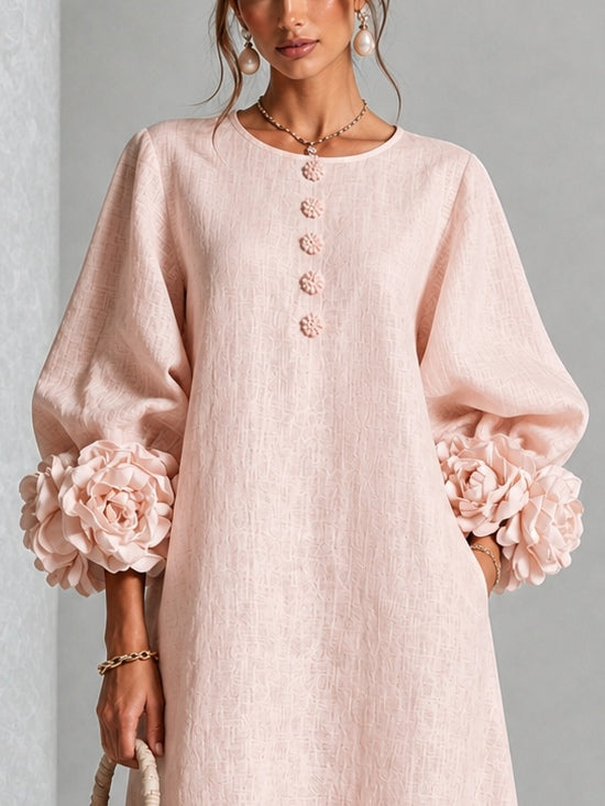 Vestido Midi Floral con Botones y Mangas Extravagantes