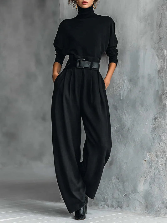 Ginevra | Conjunto con Cuello Alto y Pantalón Recto, Negro