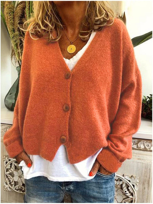 Callie | Cárdigan de Botones y Cuello en V, Naranja Terracota