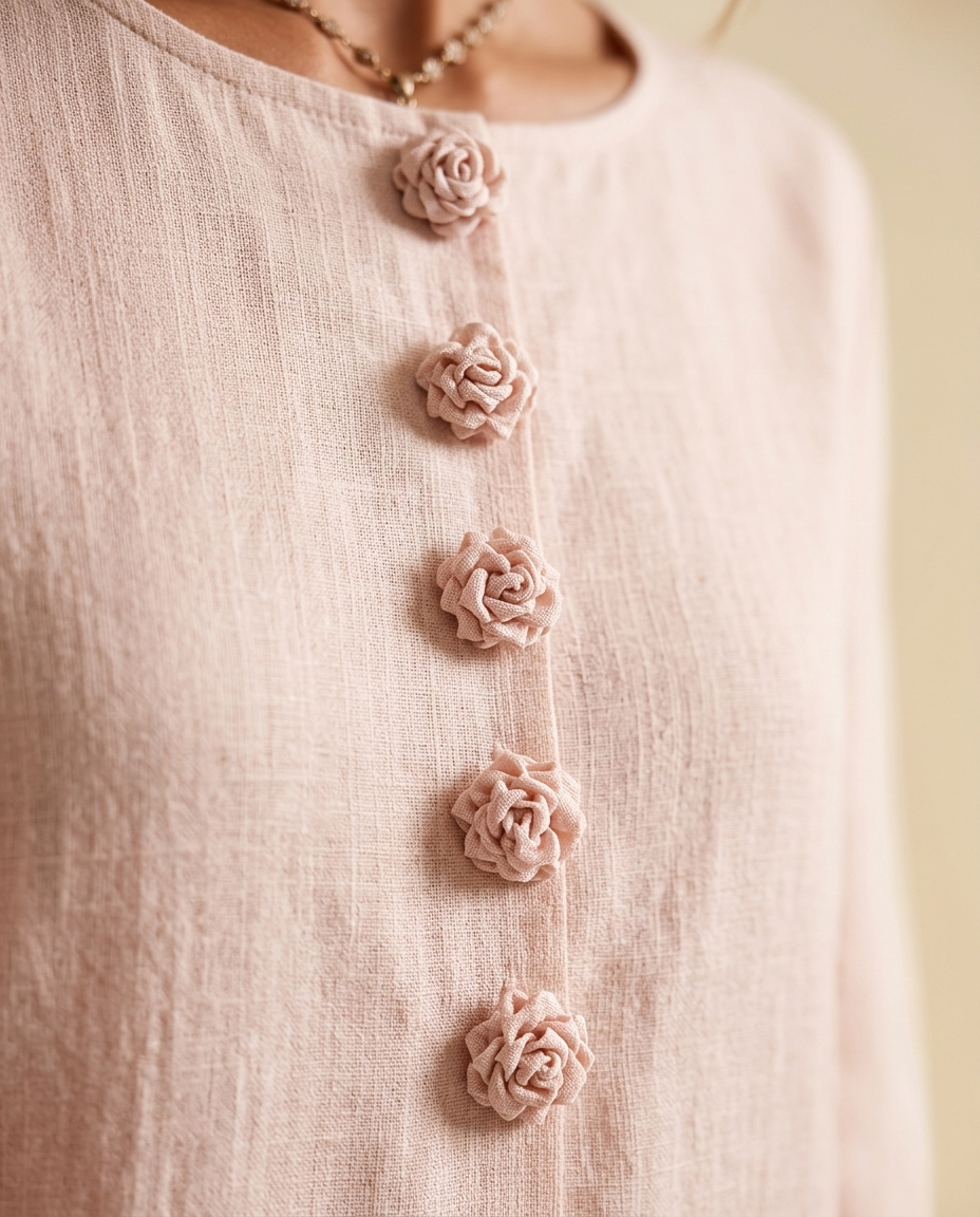 Vestido Midi Floral con Botones y Mangas Extravagantes