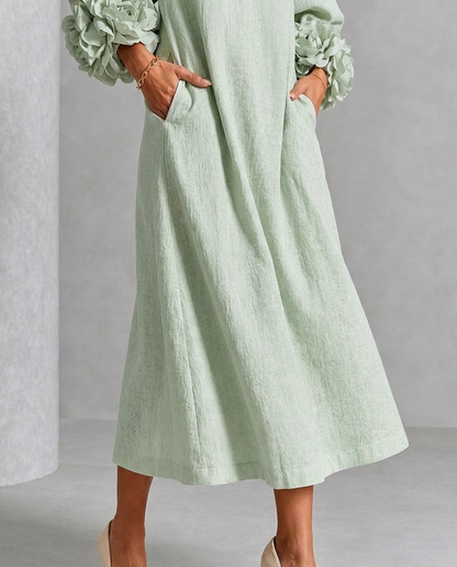 Vestido Midi Floral con Botones y Mangas Extravagantes