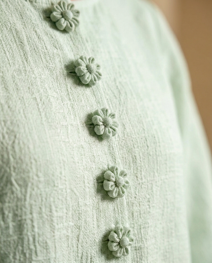Vestido Midi Floral con Botones y Mangas Extravagantes