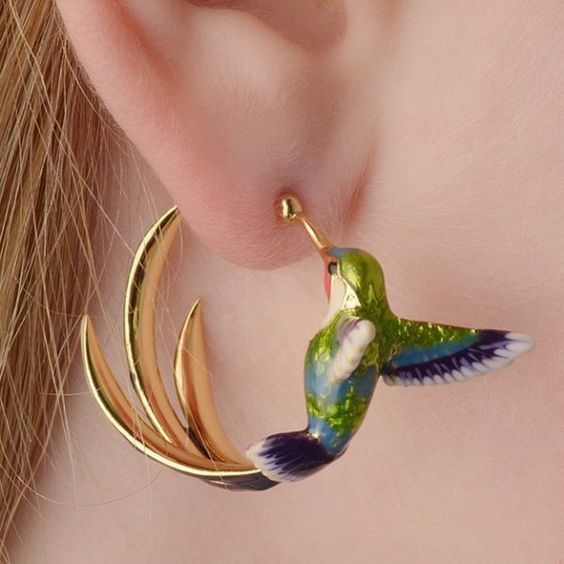 Eléora | Pendientes de Colibrí en Esmalte, Dorado