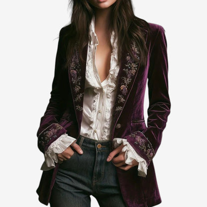 Ramousse | Blazer de Terciopelo Bordado, Camel