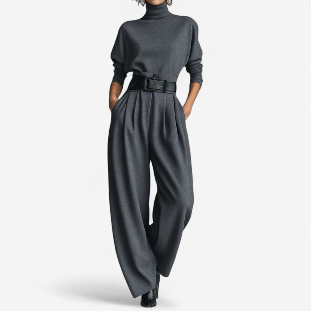 Doris | Mono de Cuello Alto y Pierna Ancha, Negro