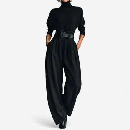 Doris | Mono de Cuello Alto y Pierna Ancha, Negro