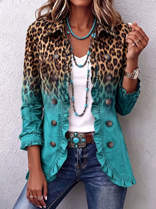 Elisa | Chaqueta de Volantes, Leopardo a Turquesa