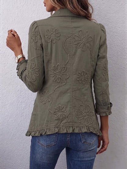 Kamberly | Chaqueta Boho Chic Bordada de Volantes, Verde Retro