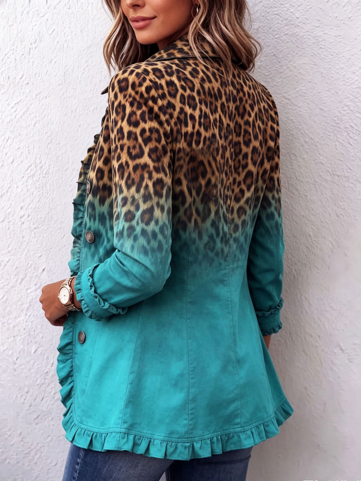 Elisa | Chaqueta de Volantes, Leopardo a Turquesa